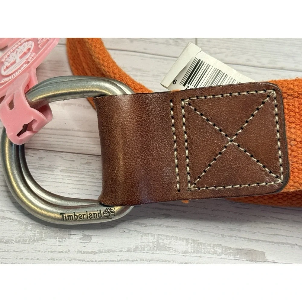 Timberland D Ring Orange Fabric Leather Detail Vintage Men Belt Size S/M 39